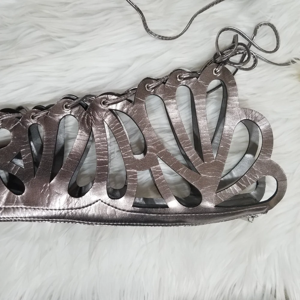 Metallic Silver Lace-Up Gladiator Knee-High Sandals - Women